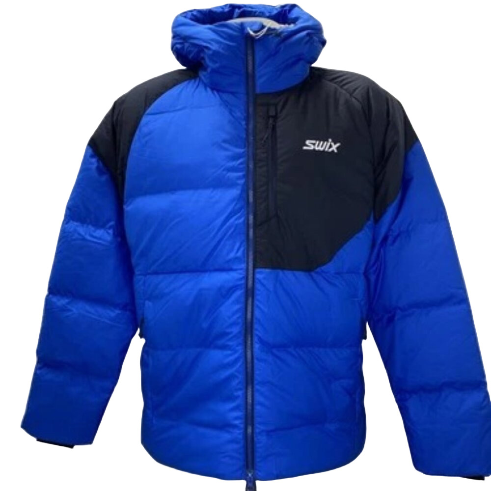 NEW SWIX Mens Jacket Active Blue/Dark Navy Size XL Focus Down Puffer Hooded Zip